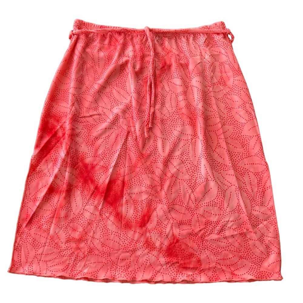 Vintage Xhilaration Pink Mesh Midi Skirt Y2K Floral Flocked Dot Cover Up M g1‎